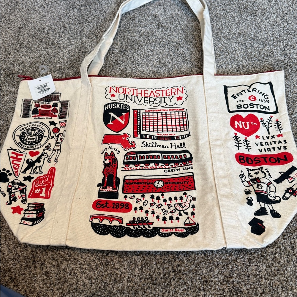 Northeastern Canvas Tote Bag - Cream and Red